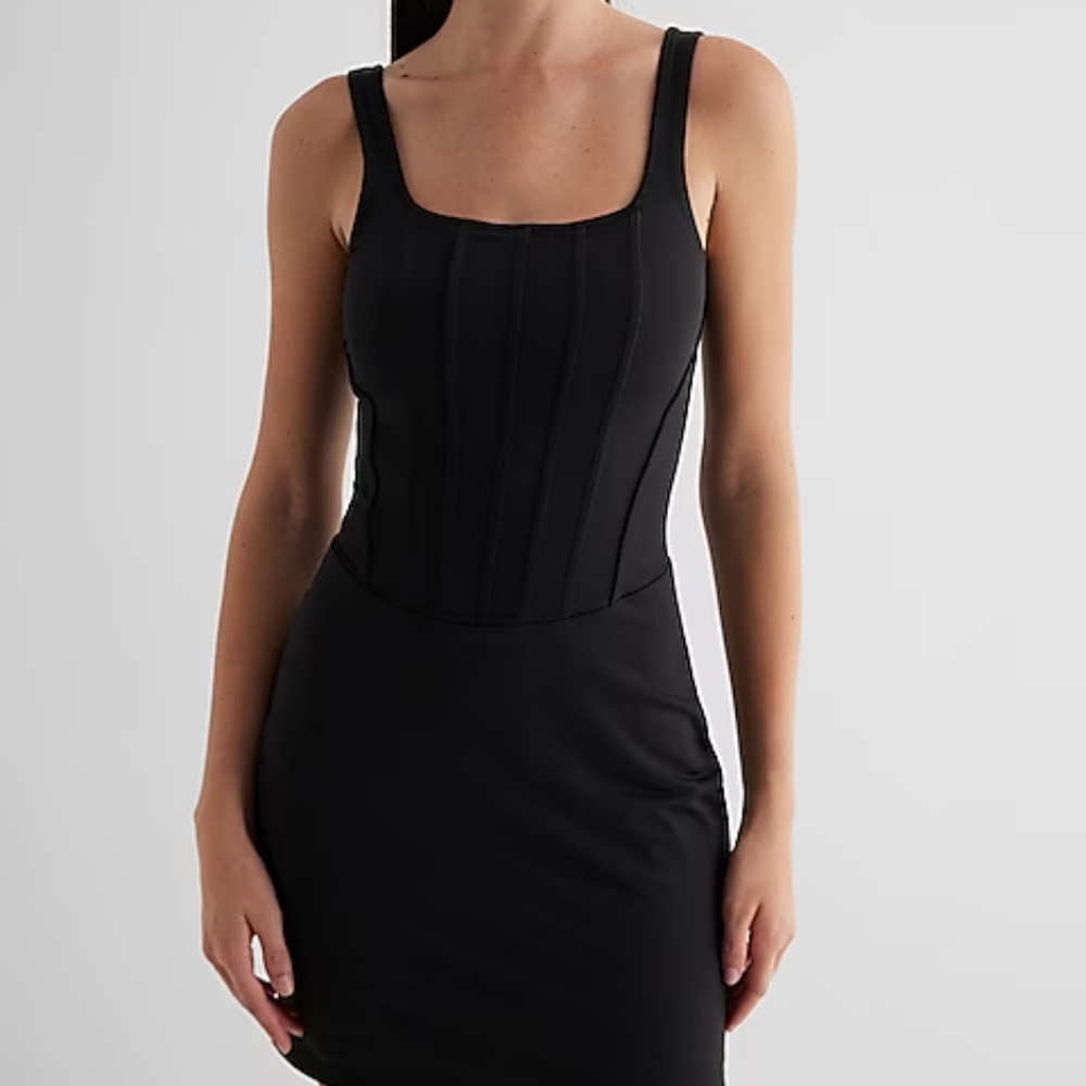 Express NWT Body Contour Scoop Neck Corset Mini Dress, Black, XL